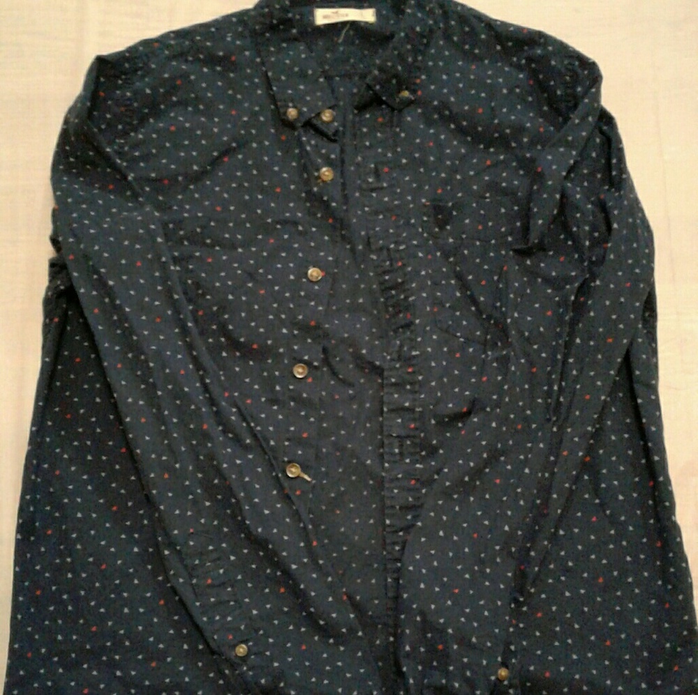Navy blue button up shirt with triangles